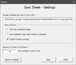 Syncsheet - Settings
